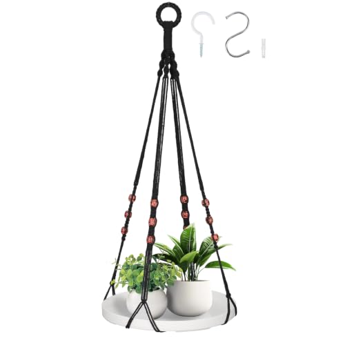 GREANER Macrame Plant Hangers, 1 Pack Hanging Plant Stand for Indoor Plants, White Boho Hanging Planters for Living Room Bedroom Kitchen Decoration(White) - color: White
