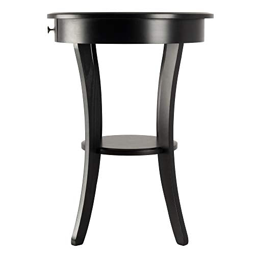 Winsome Sasha Round Accent Table with Drawer and Shelf, for Living Room, Bedroom, Black - color: Black