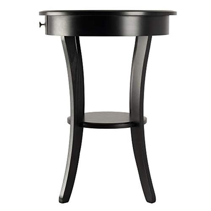 Winsome Sasha Round Accent Table with Drawer and Shelf, for Living Room, Bedroom, Black - color: Black