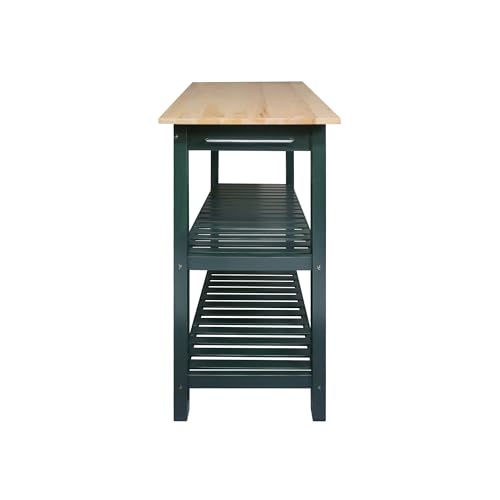 Kitchen Island with Solid Wood Top, Natural/Hunter Green - color: Hunter Green