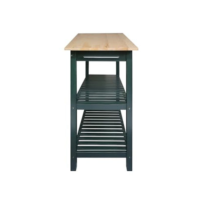 Kitchen Island with Solid Wood Top, Natural/Hunter Green - color: Hunter Green
