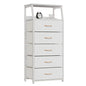 Furnulem White Dresser with 5 Drawers, Vertical Storage Tower Fabric Dresser for Bedroom, Hallway, Entryway, Nursery, Closet Organizer, Nightstand Bedside Table Furniture, Sturdy Steel Frame, Wood Top - color: White, style: 5 Drawers