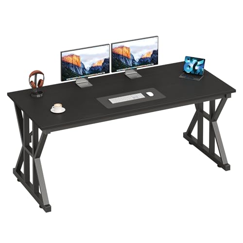 TVU Computer Desk, 55 inch Large Office Desk, Study Writing Table with Thicken Frame, Gaming Desk, Modern Simple Desk for Home Office, Black - color: Black, size: 55inch