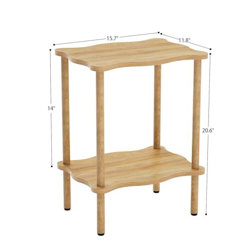 THUMEYE 2-Tier Side Table 20.6”H, Space-Saving Small Nightstand with Solid Wood Legs, Tool-Free Assembly, Suitable for Reading Chair, Bedside, Balcony, 15.7”D x11.8”W, Burlywood - color: Burlywood, size: 20.6”H