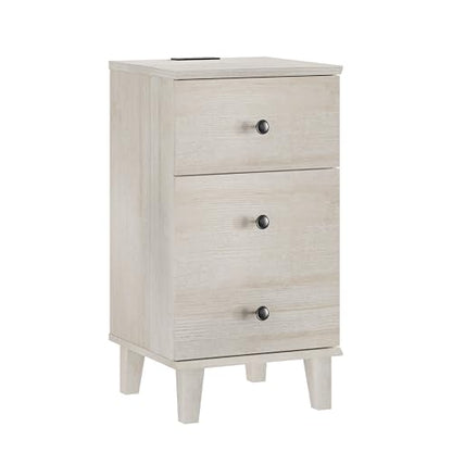 Modern Nightstand with Charging Station Set of 2 Drawer and Storage Cabinet End Table with Wood Leg for Bedroom Natural Wood Grain Beige - color: Beige Oak
