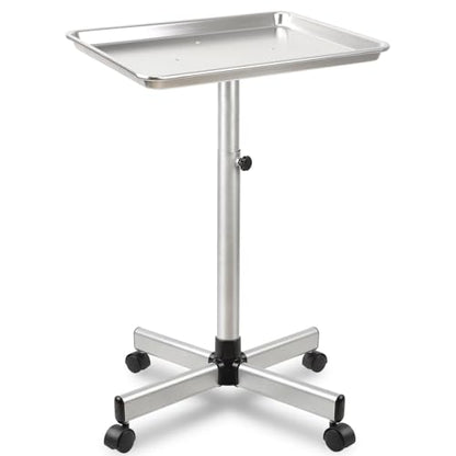 Salon Tray on Wheels, Salon Color Tray with Adjustable Height,Salon Rolling Tray Ideal Use As Metal Mayo Stand Tray,Tattoo Tray, Medical Tray, Dental Tray（Silver） - color: Silver