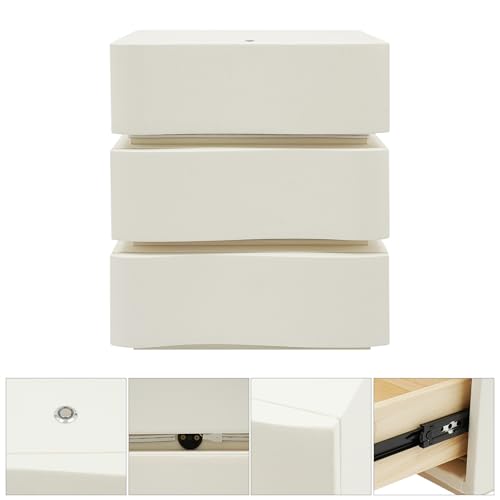 Minimalist Nightstand with LED Light, Wooden White Bedside Table with 3 Drawers Small Modern Side Table for Bedroom Dorm Small Spaces - size: 3 Drawer