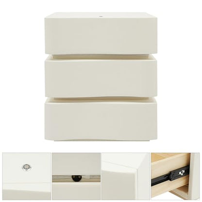Minimalist Nightstand with LED Light, Wooden White Bedside Table with 3 Drawers Small Modern Side Table for Bedroom Dorm Small Spaces - size: 3 Drawer