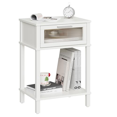 Nightstand Wooden Bedside Table with Drawer White Night Stands Modern Style Small End Table Side Table with Storage Shelf for Bedroom Living Room MLBZ10W - color: White