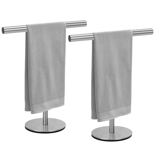 2 pcs T-Shape Towel Holder, Towel Rack Stand for Bathroom Vanity Countertop, Towel Bar for Bathroom Kitchen (Silvery) - color: Silvery-2pcs