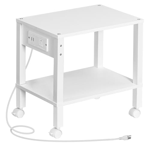 HOOBRO 2-Tier Printer Stand with Charging Station, Under Desk Printer Table, Printer Cart with Storage Shelves, Shelf for Small Spaces, for Home Office, White WT38UPS01 - color: White, size: 15"L x 11"W x 15"H