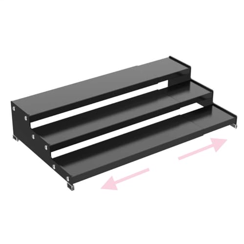 Step Can Organizer, Metal Tiered Spice Rack for Kitchen Counter, 3-Tier Storage Shelf for Canned Food （1Pack/Black/Without holes - color: Black/Without holes