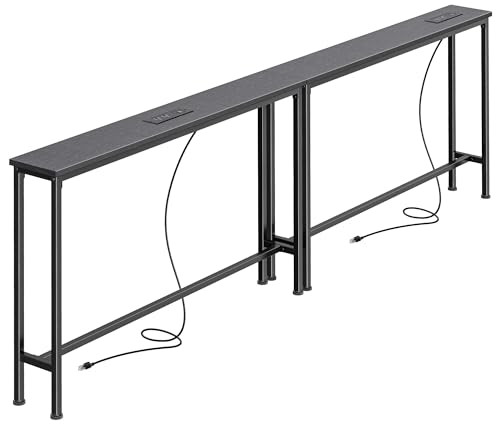 SUPERJARE 78.8 Inch Narrow Console Table with Outlet, Sofa Tables, Behind Couch Table, Long Entryway Tables with Charging Station, for Living Room, Black - color: Black, size: 5.7''D x 78.7''W x 29.7''H