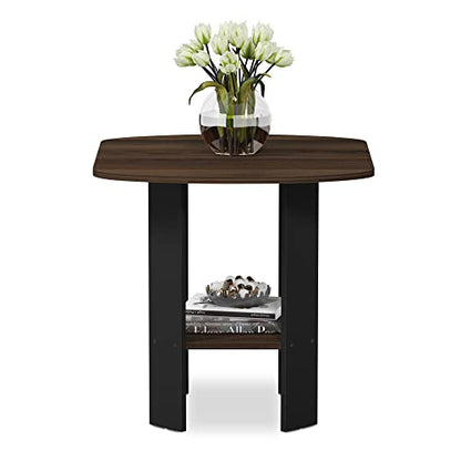 Furinno SIMPLE DESIGN Side Table, 2-Tier Modern End Table with Soft Edges, Open Shelves Night Stand, Bedside Table, for Living Room, Bedroom, Columbia Walnut - color: Columbia Walnut/Black, size: 1-Pack, 2 Tiers, Standard Leg