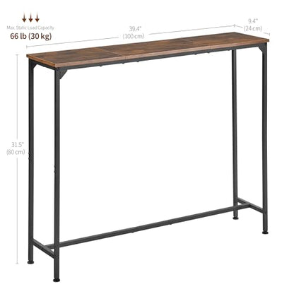 Console Table, Narrow Entryway Table, Thin Sofa Table, Behind Couch Table,for Hallway, Bedroom, Living Room, Foyer, 9.4 x 39.4 x 31.5 Inches, Rustic Brown - size: 9.4" W x 39.4" D, style: Ordinary