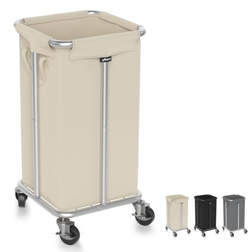 Hodonas Laundry Basket with Wheels, 115L Rolling Laundry Hamper Large Dirty Clothes Hamper Cart with Steel Frame and Removable Bag, Bedroom Bathroom Dorm Room Laundry Room Organization Hampers, Beige - color: Beige