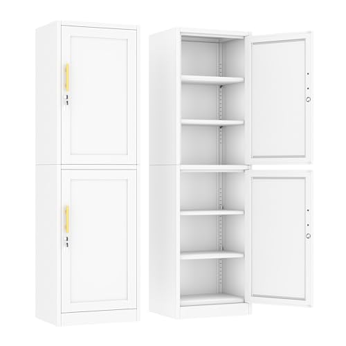 Ckzbx Metal Locker Tall Narrow Storage Cabinet, 67" H Locking Tool File Cabinets Snack Locker Organizer for School Classroom,Bedroom,Gym Home Office,Entryway and Hallway (20" W 2Door White) - color: White, size: 2Door-20"W-Lock