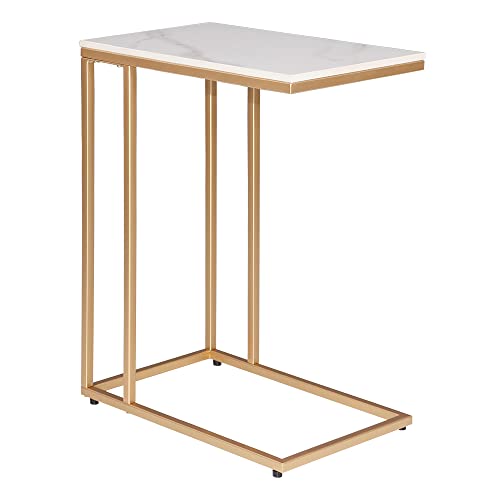 Rectangle Faux Marble Top C Table End Table for Sofa Couch and Bed Gold - color: Gold