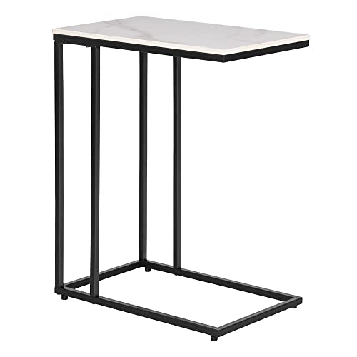 Rectangle Faux Marble Top C Table End Table for Sofa Couch and Bed Black - color: Black