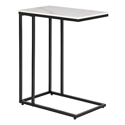 Rectangle Faux Marble Top C Table End Table for Sofa Couch and Bed Black - color: Black