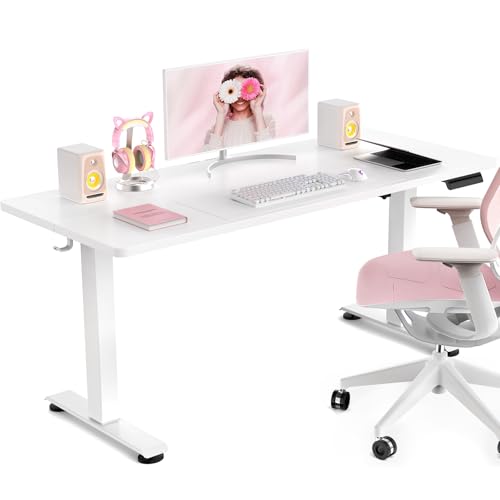 Veken 47.2 Inch Large Electric Standing Desk, Gaming Table, White | Height Adjustable Sit Stand Up Computer Tables for Home Office, Study , Writing, Suit students, employees and group work - color: White, size: 47.2×23.6 Inch