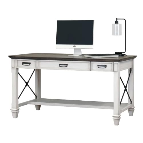 Martin Furniture Hartford Wood Antique White Writing Desk for Home Office, Workstation Study Table, Elegant Sturdy Furniture, Bright Professional Minimalist Frame for Home - color: Weather White