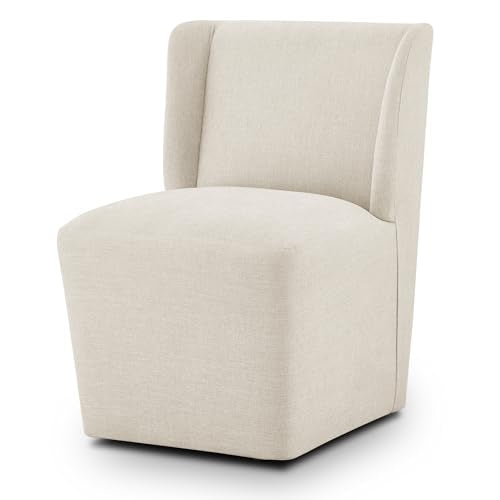 KISLOT Upholstered Dining Chairs Set of 1 with Casters, Wingback Modern Side Armless Deskchair with Rollers for Diningroom Bedroom Livingroom Reading Room, Cream Beige Fabric - color: A Cream Beige Fabric, size: Set of 1
