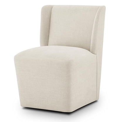 KISLOT Upholstered Dining Chairs Set of 1 with Casters, Wingback Modern Side Armless Deskchair with Rollers for Diningroom Bedroom Livingroom Reading Room, Cream Beige Fabric - color: A Cream Beige Fabric, size: Set of 1