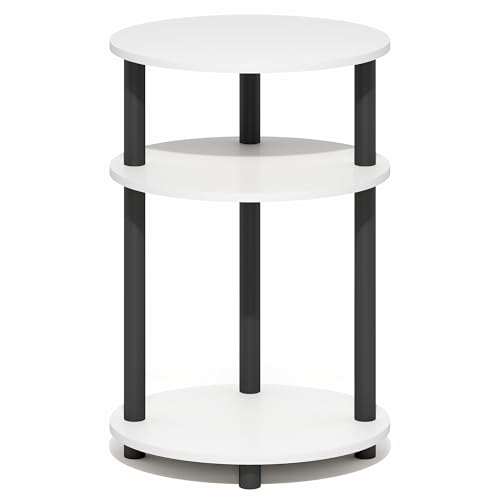 Furinno Turn-N-Tube Side Table, 3-Tier Oval End Table, Night Stand, Bedside Table, for Living Room, Bedroom, White/Black - color: White/Black, size: 1-Pack, Plastic Frame, 3-Tier, 23 Inches Tall