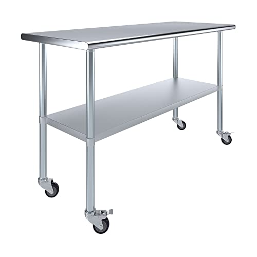 AmGood 60" Long x 24" Deep Stainless Steel Table with Casters - size: 60" Long x 24" Deep