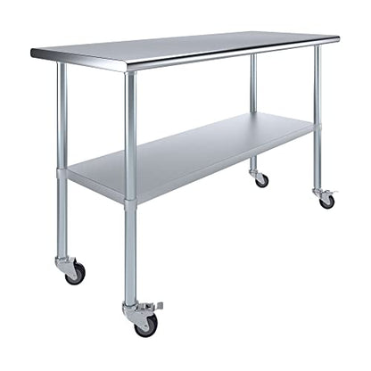 AmGood 60" Long x 24" Deep Stainless Steel Table with Casters - size: 60" Long x 24" Deep
