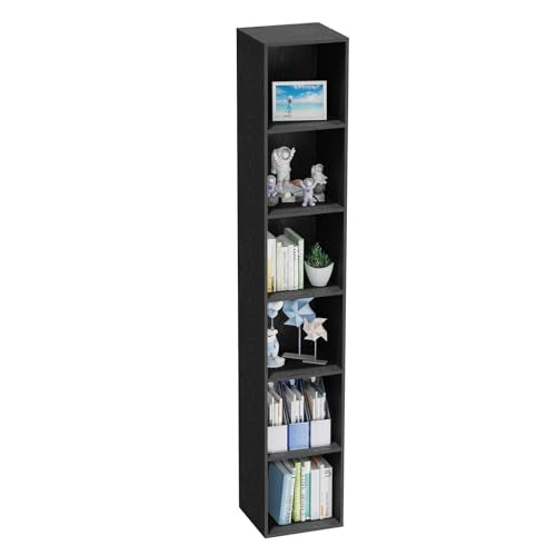 6 Tier Bookshelf, Open Tall Narrow Floor Standing Bookcase, Storage Organizer Bookshelves Freestanding Book Shelf for Living Room, Bedroom, Home Office (Black, 6 Cube) - color: Black, size: 6-Cube