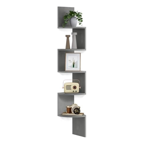 VASAGLE CUSTOS Collection - Corner Shelf Wall Mount, 5-Tier Floating Corner Bookshelf, Plant Shelf for Bedroom, Living Room, Bathroom, Home Office, Dove Gray ULBC072G49 - color: Dove Gray