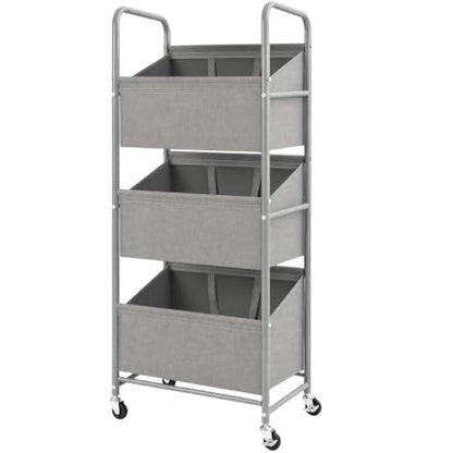 STO STO 3-Tier Vertical Rolling Laundry Hamper, Removable Bags, Gray Faric | 120L Capacity, Space-Saving Vertical Design, Rust-Resistant Steel Frame, Lockable Wheels, Ideal for Apartments & Small Spaces - color: Gray Faric, size: 3-Tier