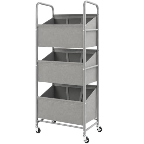 STO STO 3-Tier Vertical Rolling Laundry Hamper, Removable Bags, Gray Faric | 120L Capacity, Space-Saving Vertical Design, Rust-Resistant Steel Frame, Lockable Wheels, Ideal for Apartments & Small Spaces - color: Gray Faric, size: 3-Tier