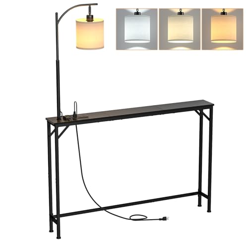 keomaisyto Narrow Console Table with 3-Color Light & Outlet for Living Room | Skinny Sofa Table, Behind Couch Table with 3 Color Temperatures Led Bulb for Living Room, Bedroom, Entryway, Hallway, Black - color: Black, size: 46.1" Long