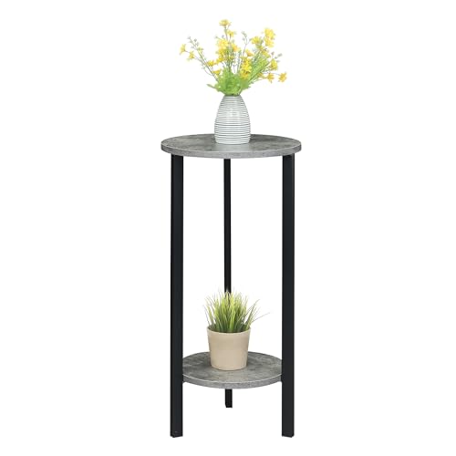 Convenience Concepts Graystone 2 Tier Tall Plant Stand 31" - Industrial Stand for Plants, Vases, and Antiques, Urban Modern Design for the Living Room, Hallway, Entryway, Cement/Black - color: Cement/Black