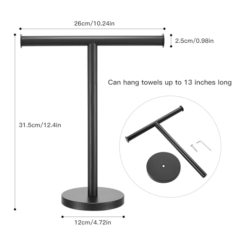 Hand Towel Holder, 2 Pack T-Shape Towel Holder Stand, Black | Weighted Stainless Steel Base Helps Prevent Tipping While The Open T-Shape Keeps Towels Dry on Bathroom Countertops - color: T-black-2 Pack