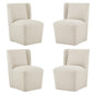 KISLOT Upholstered Dining Chairs Set of 4 with Casters, Wingback Modern Side Armless Deskchair with Rollers for Diningroom Bedroom Livingroom Reading Room, Cream Beige Fabric - color: A Cream Beige Fabric, size: Set of 4