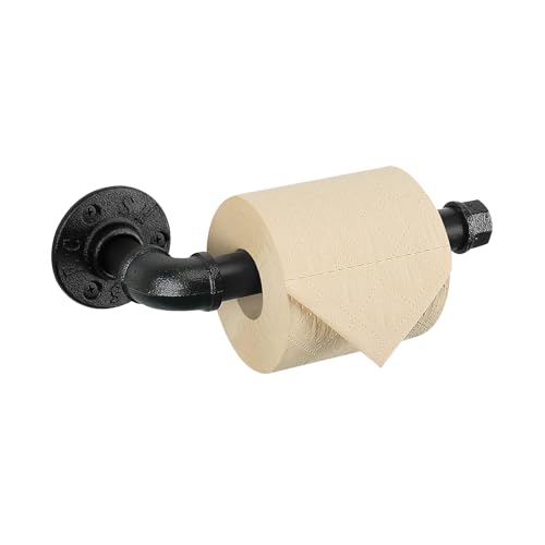 Livabber Industrial Pipe Toilet Paper Holder - Vintage Style DIY Wall Mount Roll Tissue Towel Holder for Bathroom Living Room and Kitchen (9", Black) - size: 9"