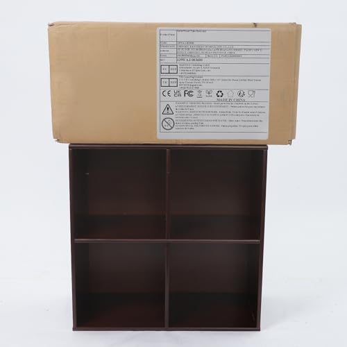 2-Tier Solid Wood Bookshelf with Deep Cubes, 10/4 Compartments Open Shelf Low Bookcase - Horizontal Wide Storage Shelf, Floor Standing for Living Room, Office & Bedroom (4 Cubes) - size: 4 Cubes