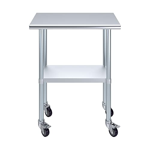 AmGood 30" Long x 18" Deep Stainless Steel Table with Casters - size: 30" Long x 18" Deep