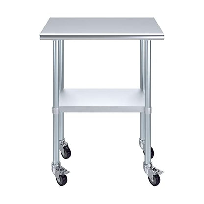 AmGood 30" Long x 18" Deep Stainless Steel Table with Casters - size: 30" Long x 18" Deep