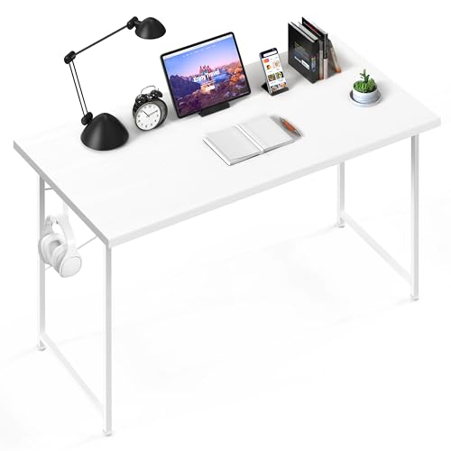 YSSOA Computer Desk Home Office Work Study Writing Modern Simple Table with Headphone Hooks - color: Basic White, size: 47 Inch