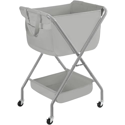 STORAGE MANIAC Collapsible Laundry Cart with Wheels 35.6"H Removable Canvas Bag Rolling Laundry Hamper Clothes Basket with Wheels, Sturdy Steel Frame Folding for Small Narrow Space Easy Storage, Grey - color: Grey, size: 35.6"H with Removable Bag