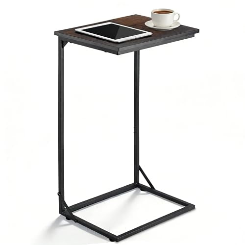 C Shaped End Table for Couch, Small Side Table for Living Room & Bedroom, Slide Under Sofa Table for Laptop, Coffee, Snacks, Easy Assembly, Modern Design - color: Brown, size: No Storage Bag