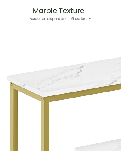 CHOEZON Modern Console Sofa Table 3-Tier Hallway Table Open Storage, Marble Veined Table Top, Metal Frame, for Entryway, Foyer, Marble White and Gold TXG03DJ
