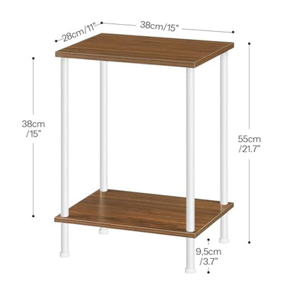 HOOBRO End Tables, Small Side Table, Nightstand with 2-Layer Storage Shelves, Sofa Table for Small Spaces, Living Room, Bedroom, Stable Frame, Easy Assembly, Walnut and White WH09BZ01 - color: Walnut + White