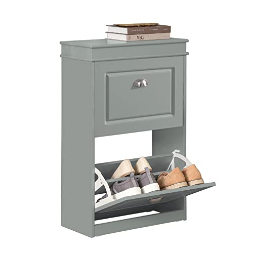 Haotian Small Shoe Cabinet, Grey 2 Flip Drawers Freestanding Shoe Rack, Shoe Storage Cupboard Organizer (9.45" D x 20.87" W x 32.28" H), FSR78-HG - color: Grey, size: 2 Drawers (S)