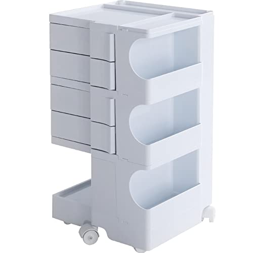 Utility Storage Cart - MCM Storage with Wheels and Slide Out Drawers - Designer Endo Trolley l Portable Organizer for Salon, Spa, Esthetician, Taboret, Medical Tools - White - color: Super White